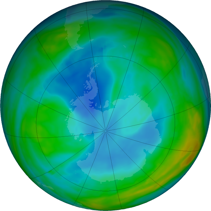 Antarctic ozone map for 10 July 2019